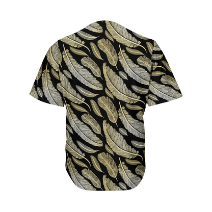 Gold And Black Feather Pattern Print Men's Baseball Jersey