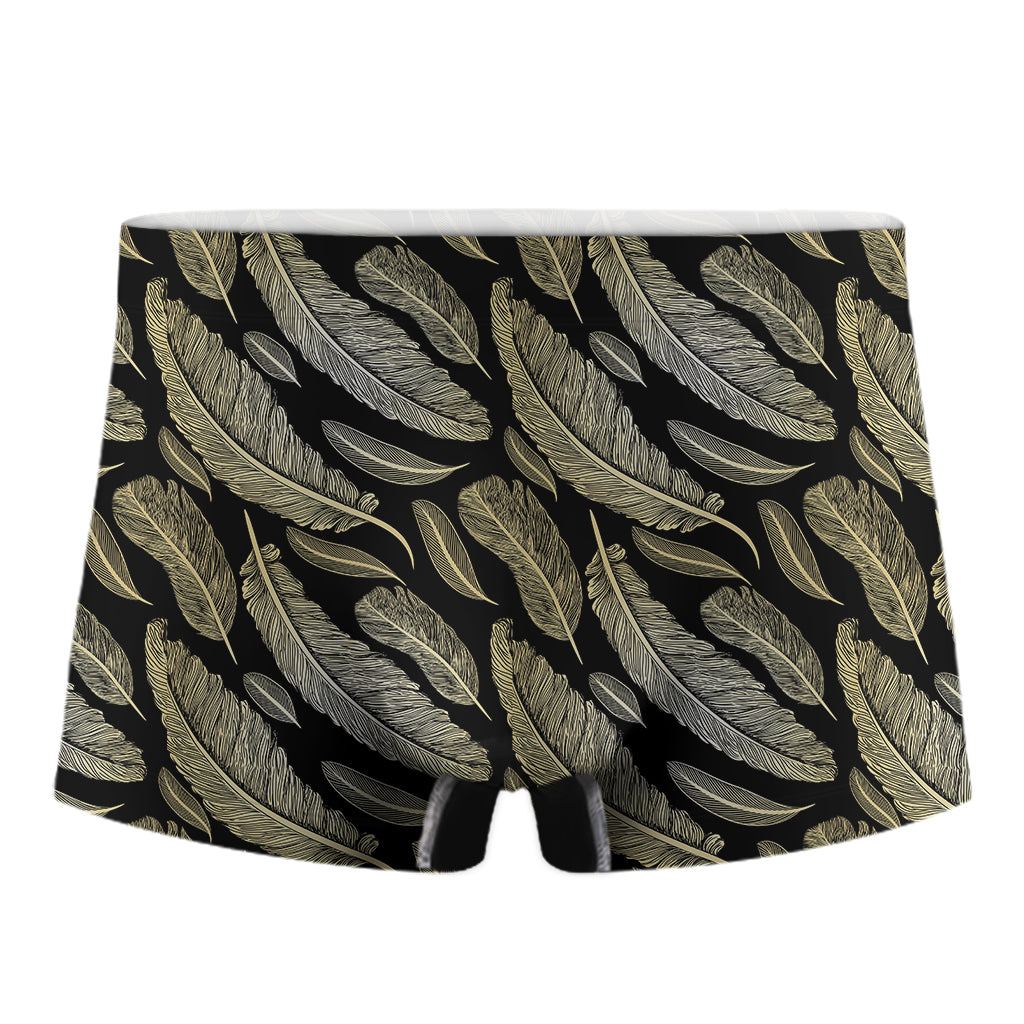 Gold And Black Feather Pattern Print Men's Boxer Briefs