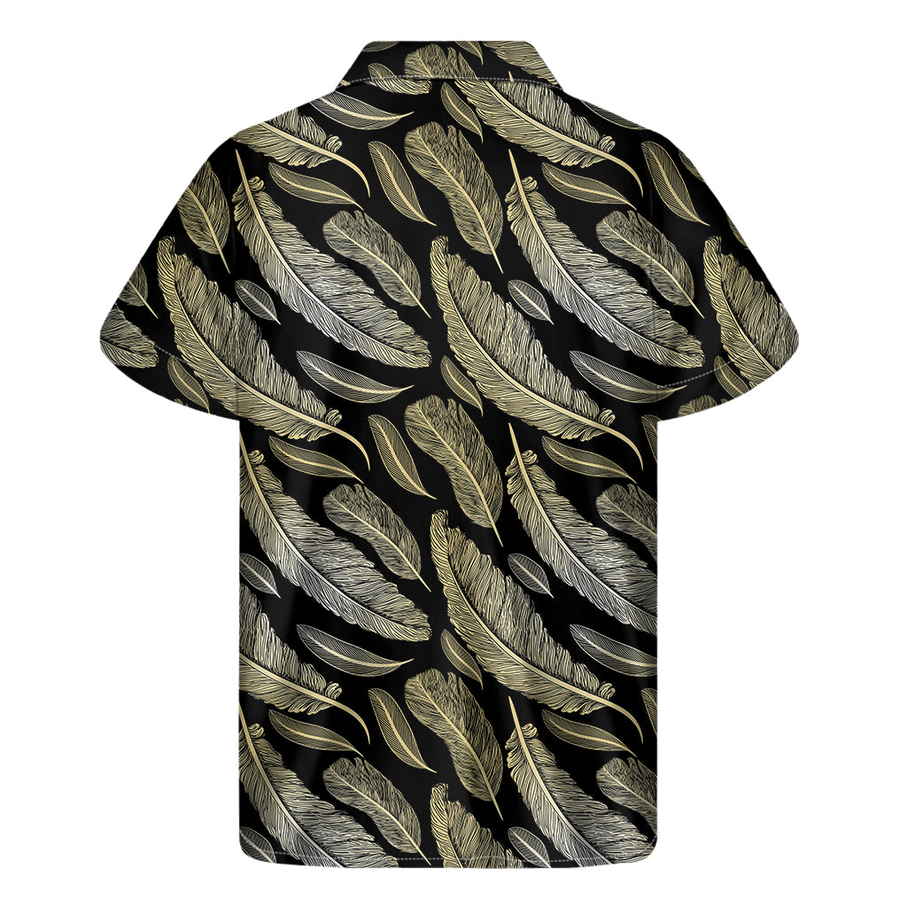 Gold And Black Feather Pattern Print Men's Short Sleeve Shirt