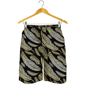 Gold And Black Feather Pattern Print Men's Shorts