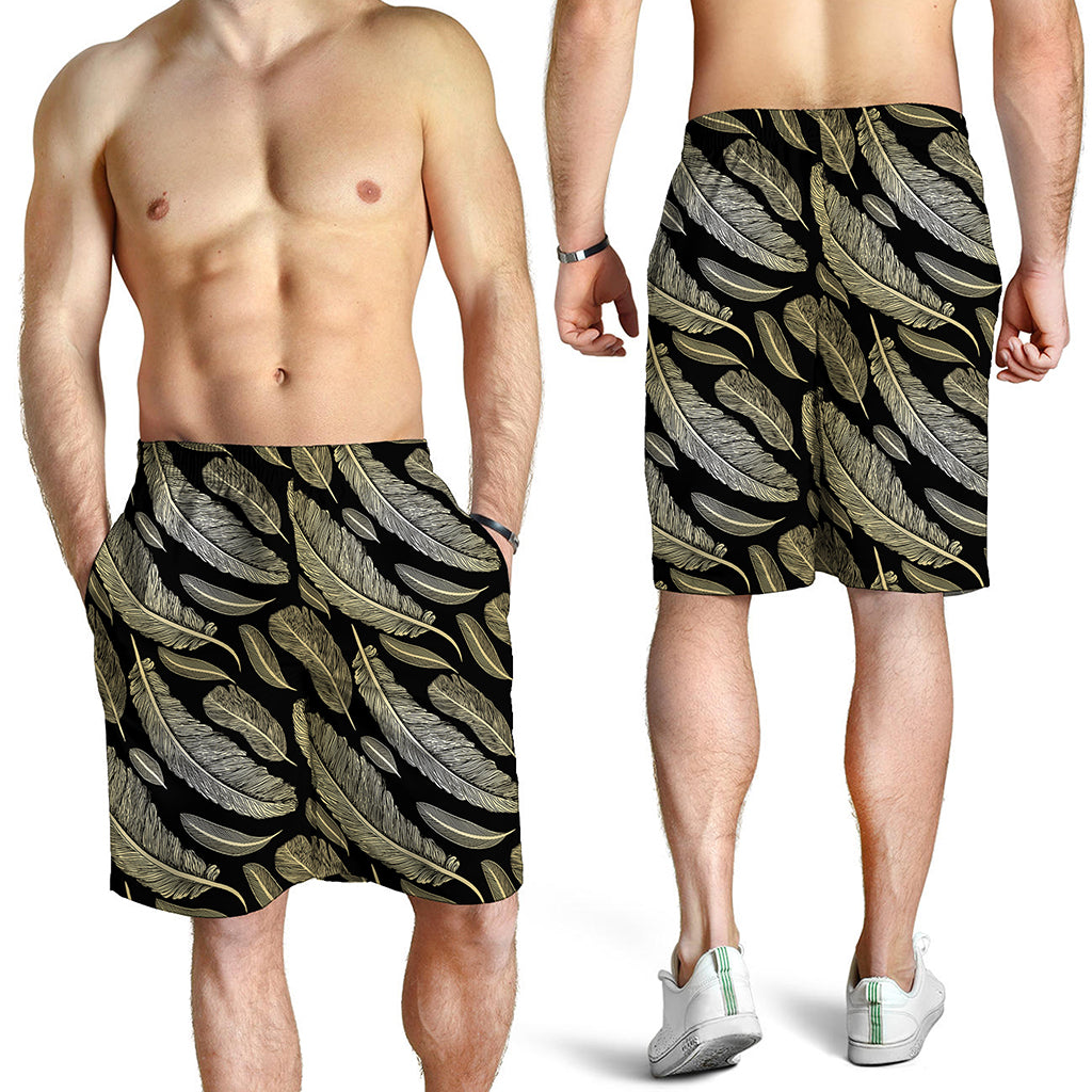 Gold And Black Feather Pattern Print Men's Shorts