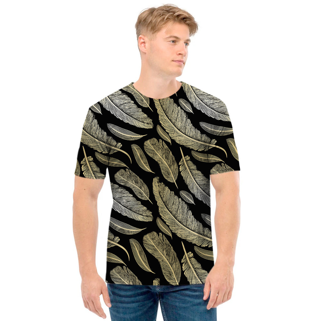 Gold And Black Feather Pattern Print Men's T-Shirt