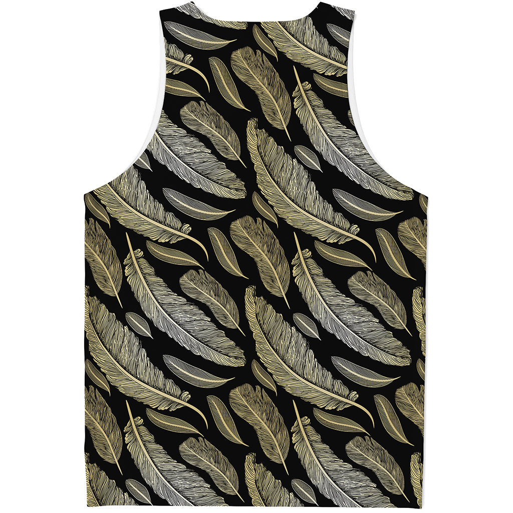 Gold And Black Feather Pattern Print Men's Tank Top