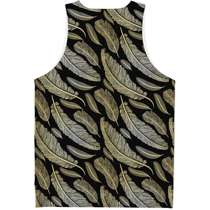 Gold And Black Feather Pattern Print Men's Tank Top