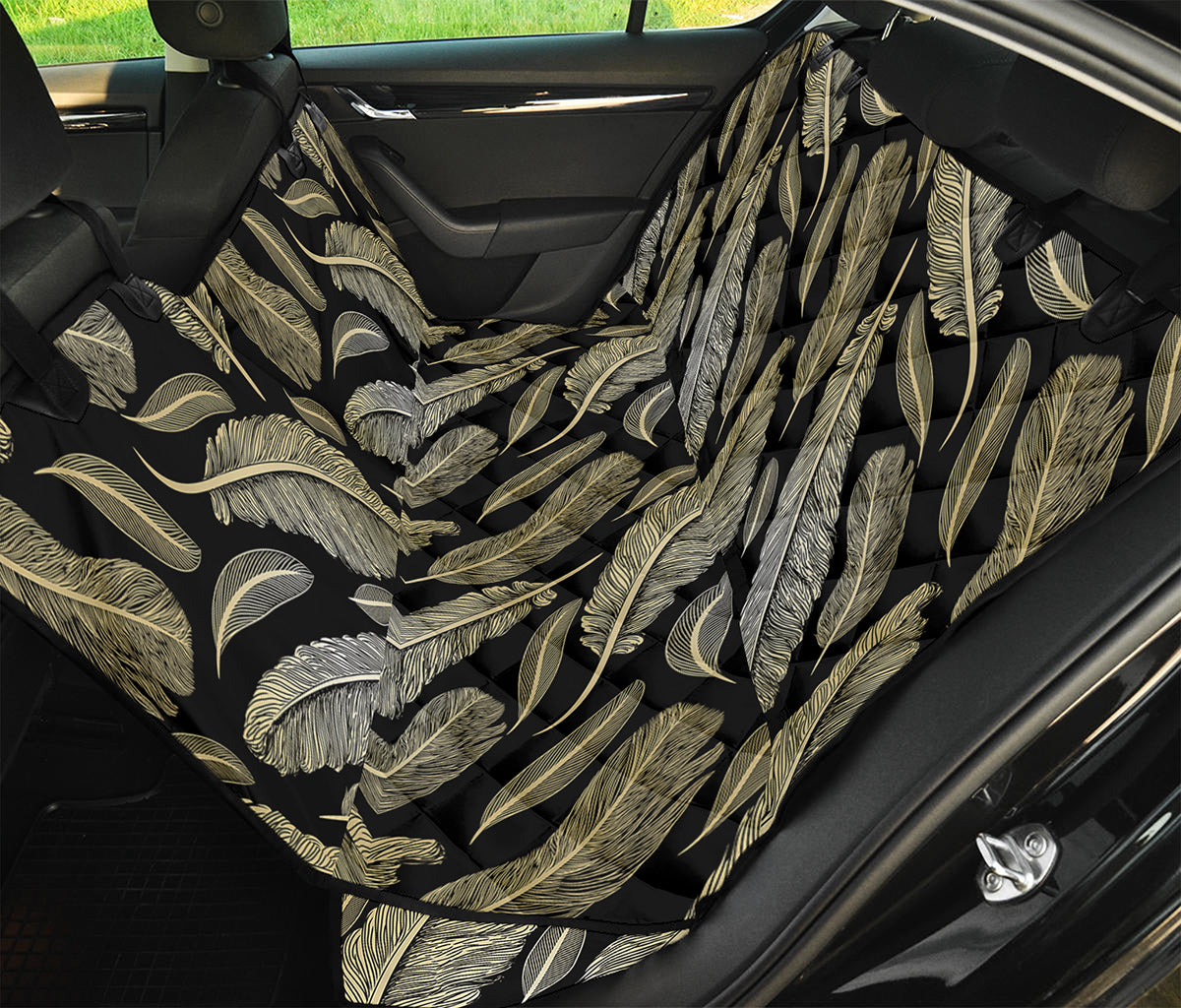 Gold And Black Feather Pattern Print Pet Car Back Seat Cover