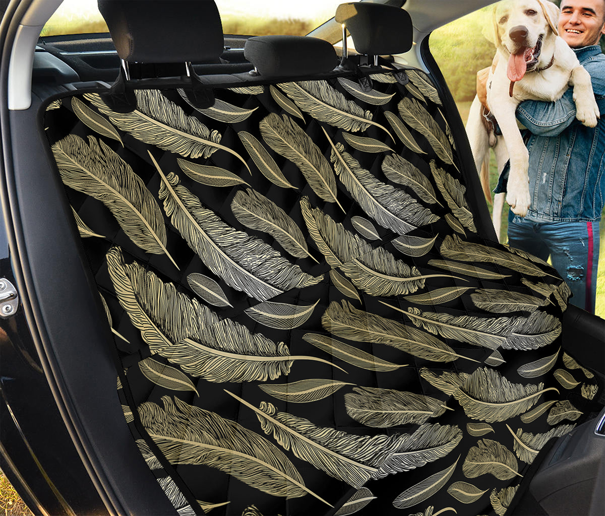 Gold And Black Feather Pattern Print Pet Car Back Seat Cover