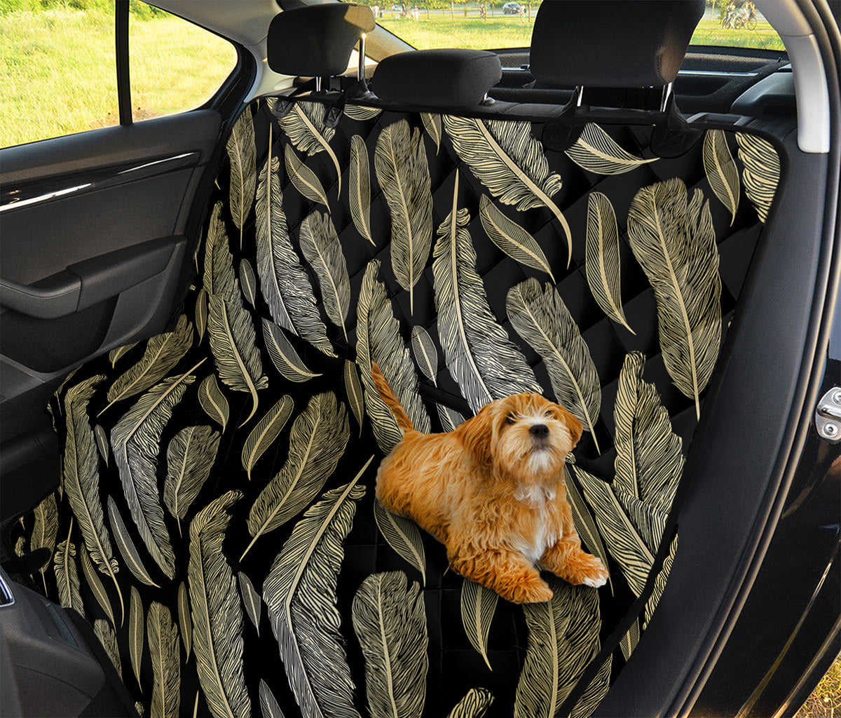 Gold And Black Feather Pattern Print Pet Car Back Seat Cover