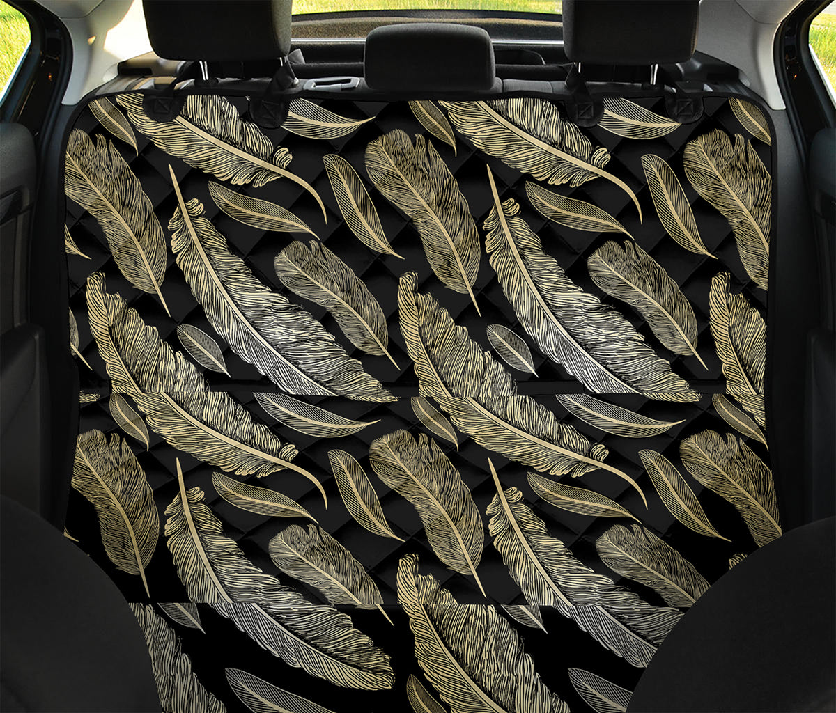 Gold And Black Feather Pattern Print Pet Car Back Seat Cover