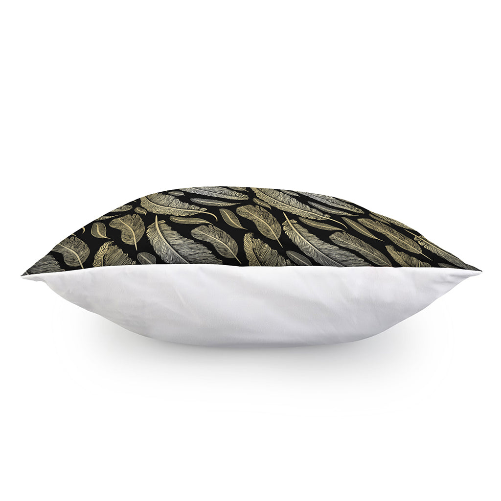 Gold And Black Feather Pattern Print Pillow Cover