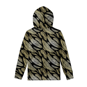 Gold And Black Feather Pattern Print Pullover Hoodie