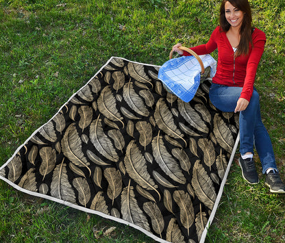 Gold And Black Feather Pattern Print Quilt