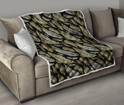 Gold And Black Feather Pattern Print Quilt