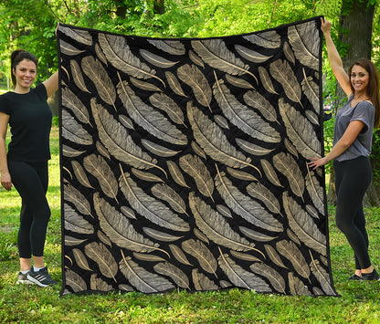 Gold And Black Feather Pattern Print Quilt