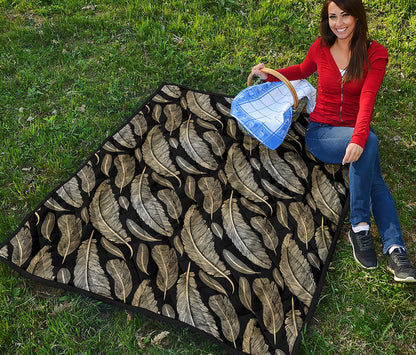 Gold And Black Feather Pattern Print Quilt