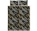 Gold And Black Feather Pattern Print Quilt Bed Set