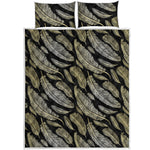 Gold And Black Feather Pattern Print Quilt Bed Set