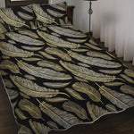 Gold And Black Feather Pattern Print Quilt Bed Set