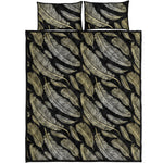 Gold And Black Feather Pattern Print Quilt Bed Set