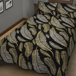 Gold And Black Feather Pattern Print Quilt Bed Set