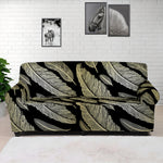 Gold And Black Feather Pattern Print Sofa Cover