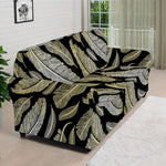 Gold And Black Feather Pattern Print Sofa Cover
