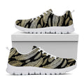 Gold And Black Feather Pattern Print White Running Shoes