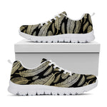 Gold And Black Feather Pattern Print White Sneakers