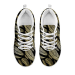 Gold And Black Feather Pattern Print White Sneakers