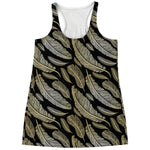 Gold And Black Feather Pattern Print Women's Racerback Tank Top