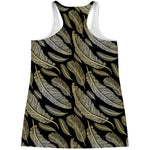 Gold And Black Feather Pattern Print Women's Racerback Tank Top