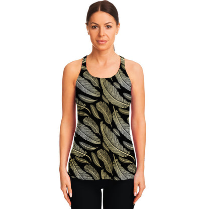 Gold And Black Feather Pattern Print Women's Racerback Tank Top