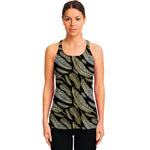 Gold And Black Feather Pattern Print Women's Racerback Tank Top