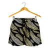 Gold And Black Feather Pattern Print Women's Shorts