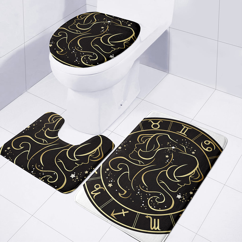 Gold And Black Gemini Sign Print 3 Piece Bath Mat Set