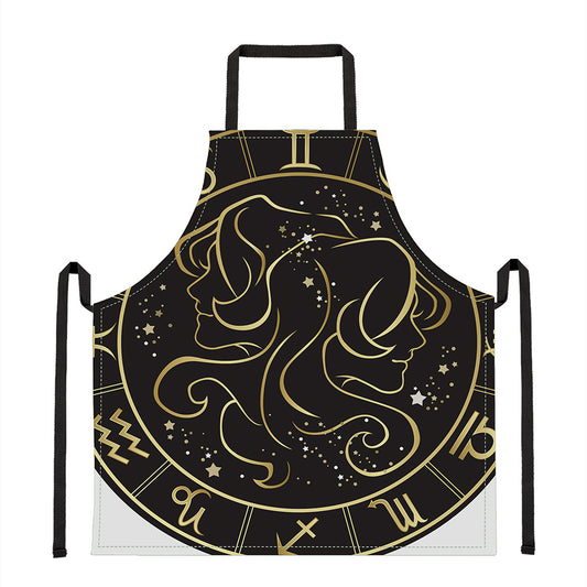 Gold And Black Gemini Sign Print Apron