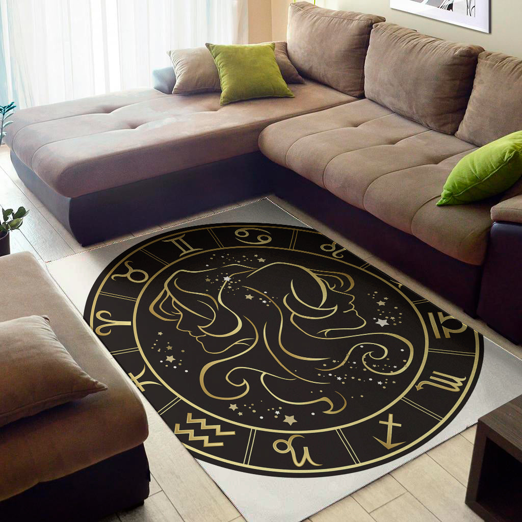 Gold And Black Gemini Sign Print Area Rug