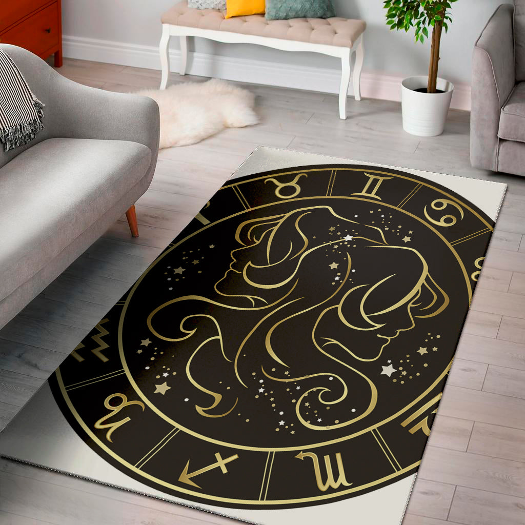 Gold And Black Gemini Sign Print Area Rug