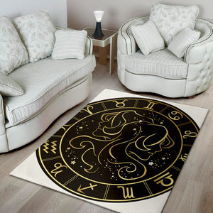 Gold And Black Gemini Sign Print Area Rug