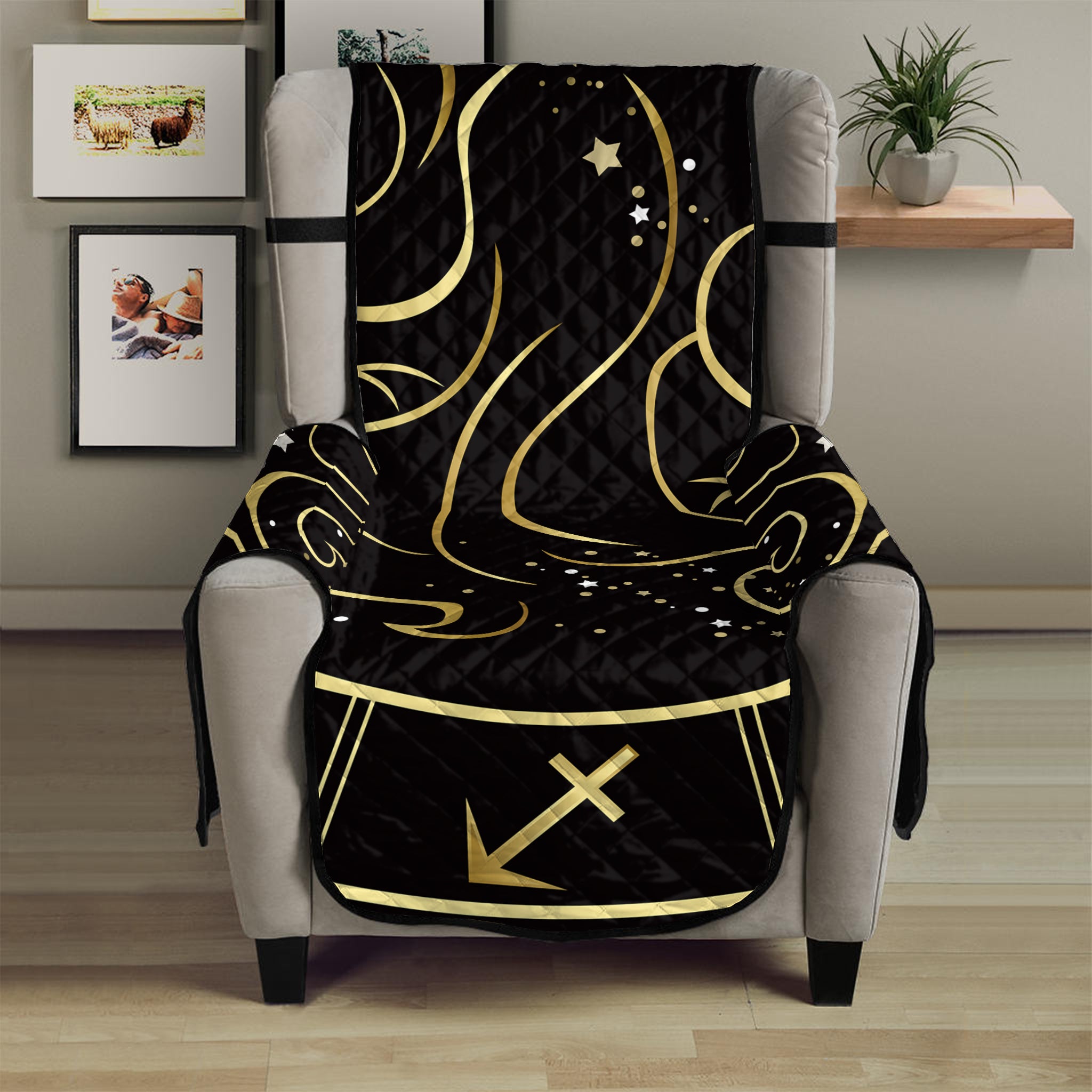 Gold And Black Gemini Sign Print Armchair Protector