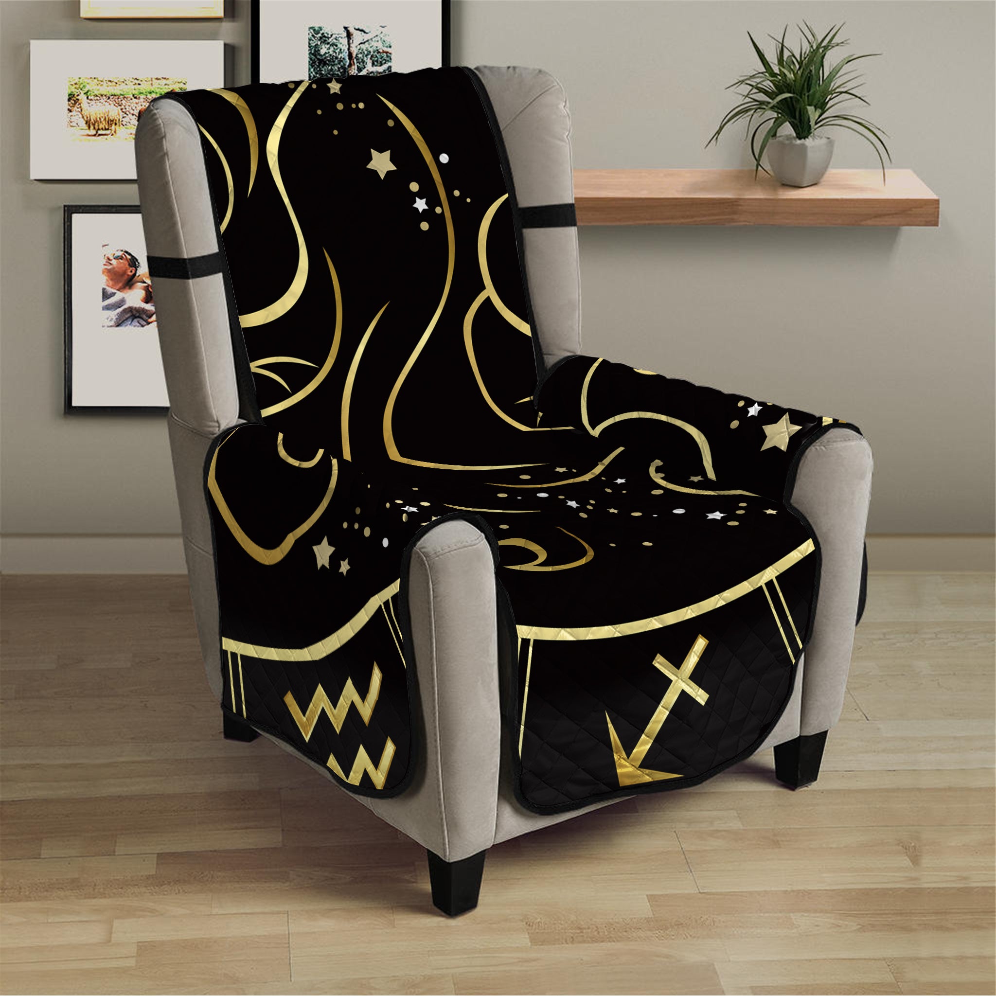 Gold And Black Gemini Sign Print Armchair Protector