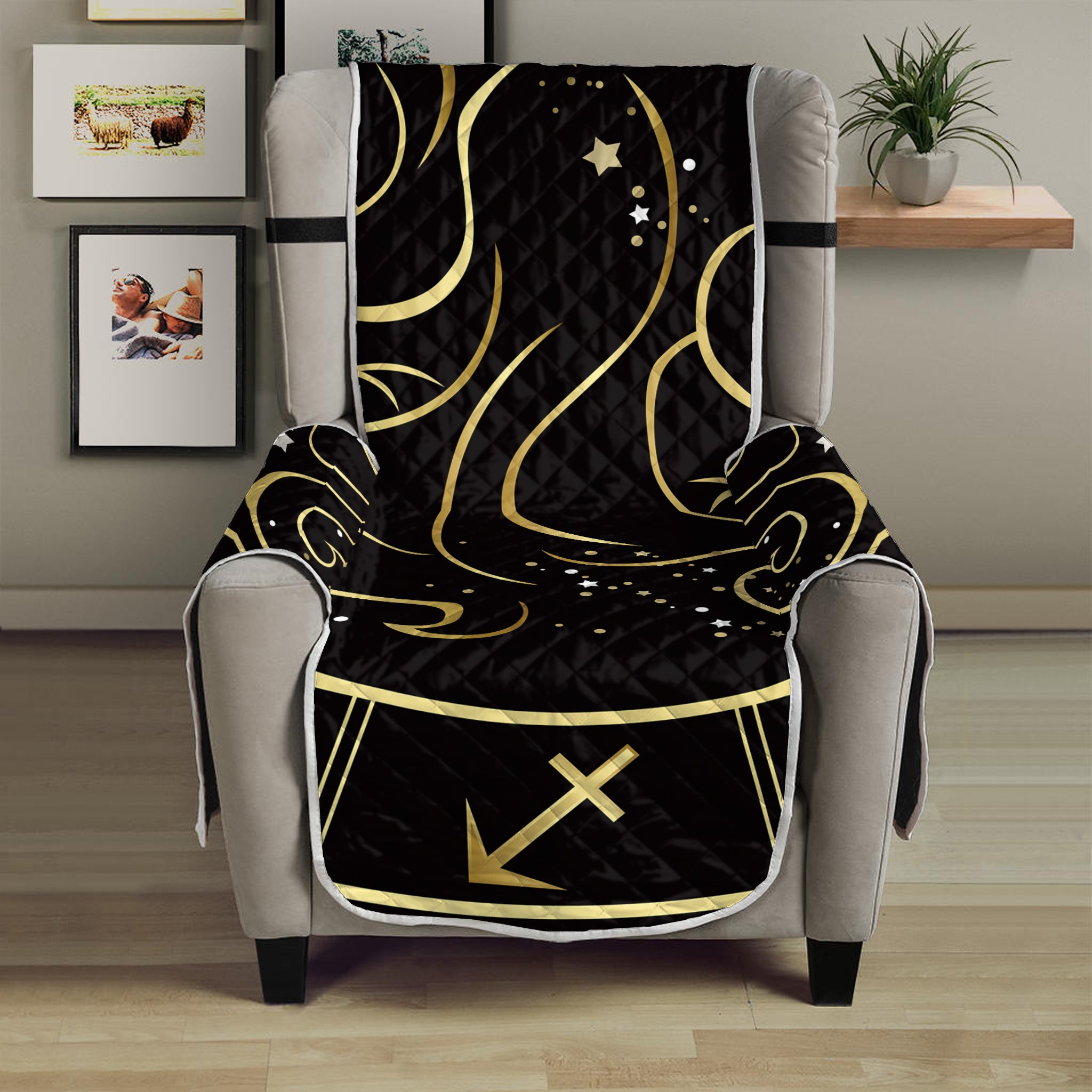 Gold And Black Gemini Sign Print Armchair Protector