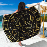 Gold And Black Gemini Sign Print Beach Sarong Wrap