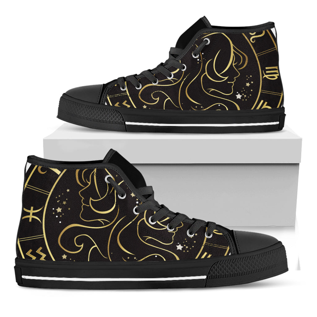 Gold And Black Gemini Sign Print Black High Top Shoes