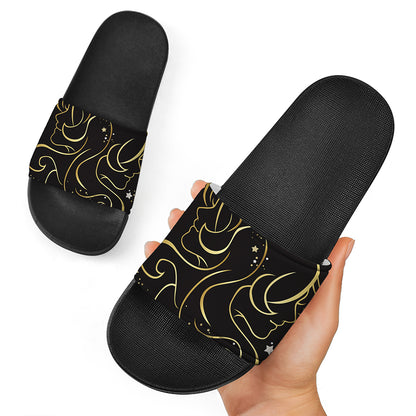 Gold And Black Gemini Sign Print Black Slide Sandals