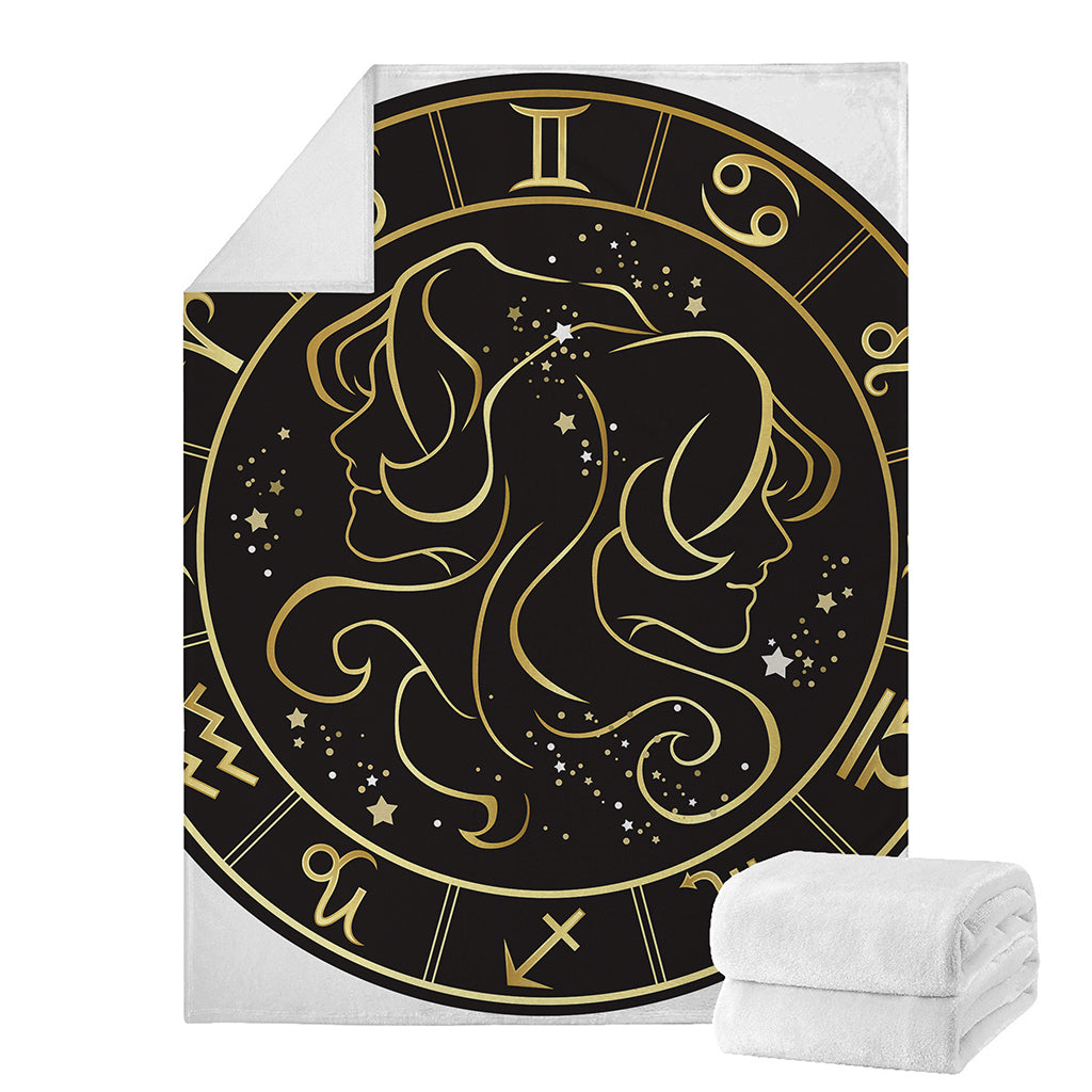 Gold And Black Gemini Sign Print Blanket