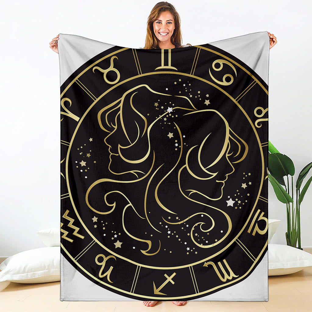 Gold And Black Gemini Sign Print Blanket