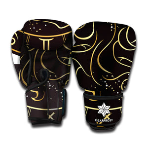 Gold And Black Gemini Sign Print Boxing Gloves