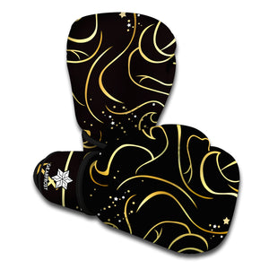 Gold And Black Gemini Sign Print Boxing Gloves