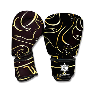 Gold And Black Gemini Sign Print Boxing Gloves