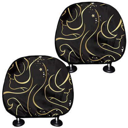 Gold And Black Gemini Sign Print Car Headrest Covers